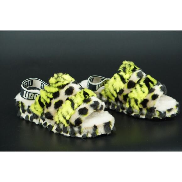 UGG Fluff Yeah Animalia Slingback Sandals Slipper SZ 7 New Leopard green - Picture 10 of 11